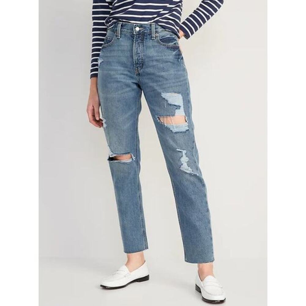 Old Navy High-Waisted Slouchy Straight Cropped Ripped‎ Jeans Size 2